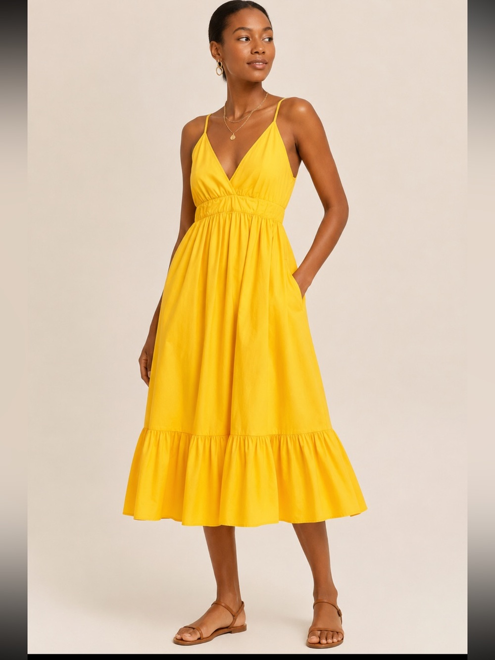 J. Crew Bright Yellow cotton Midi  sunDress 
Empire waist teared hem
6